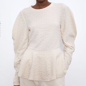 Zara textured peplum cream top sweater